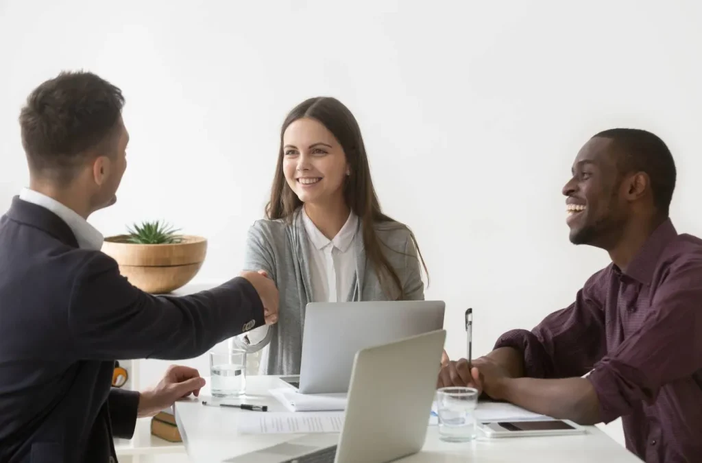 Business partners building strong client relationships together