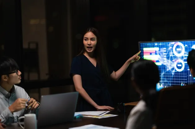 Marketing presentation showcasing campaign performance analytics dashboard