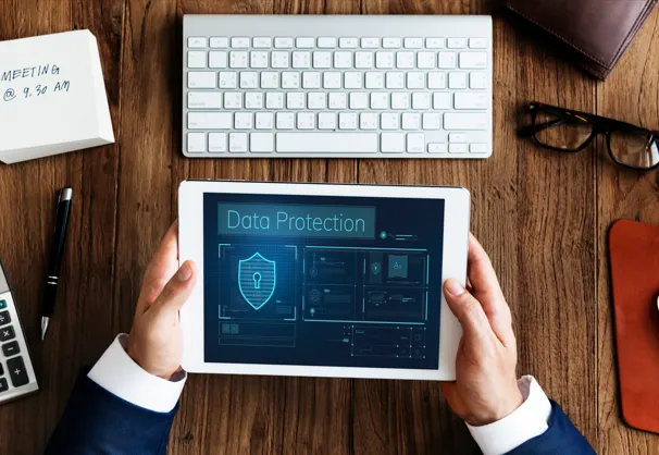 Tablet displaying advanced data protection security dashboard