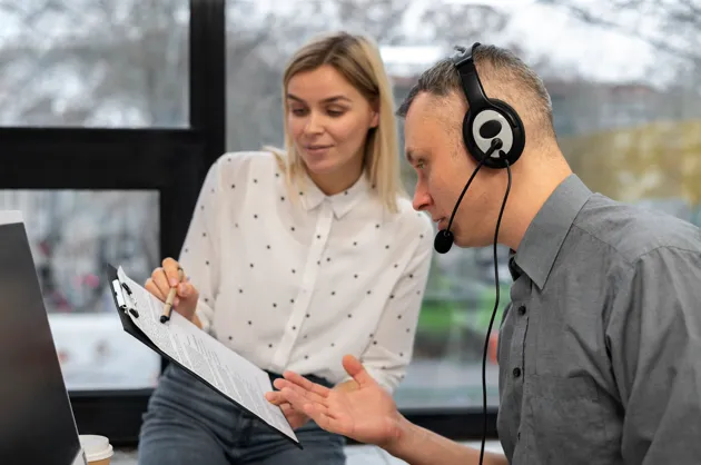 Customer support team assisting a client